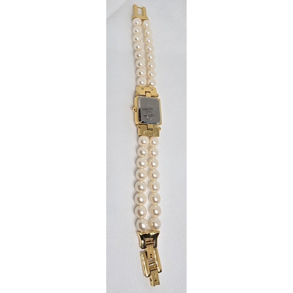 Women's Adrienne Club A Fancy Gold Tone Rhinestone Pearl Bracelet Band Watch 10 - Picture 8 of 9